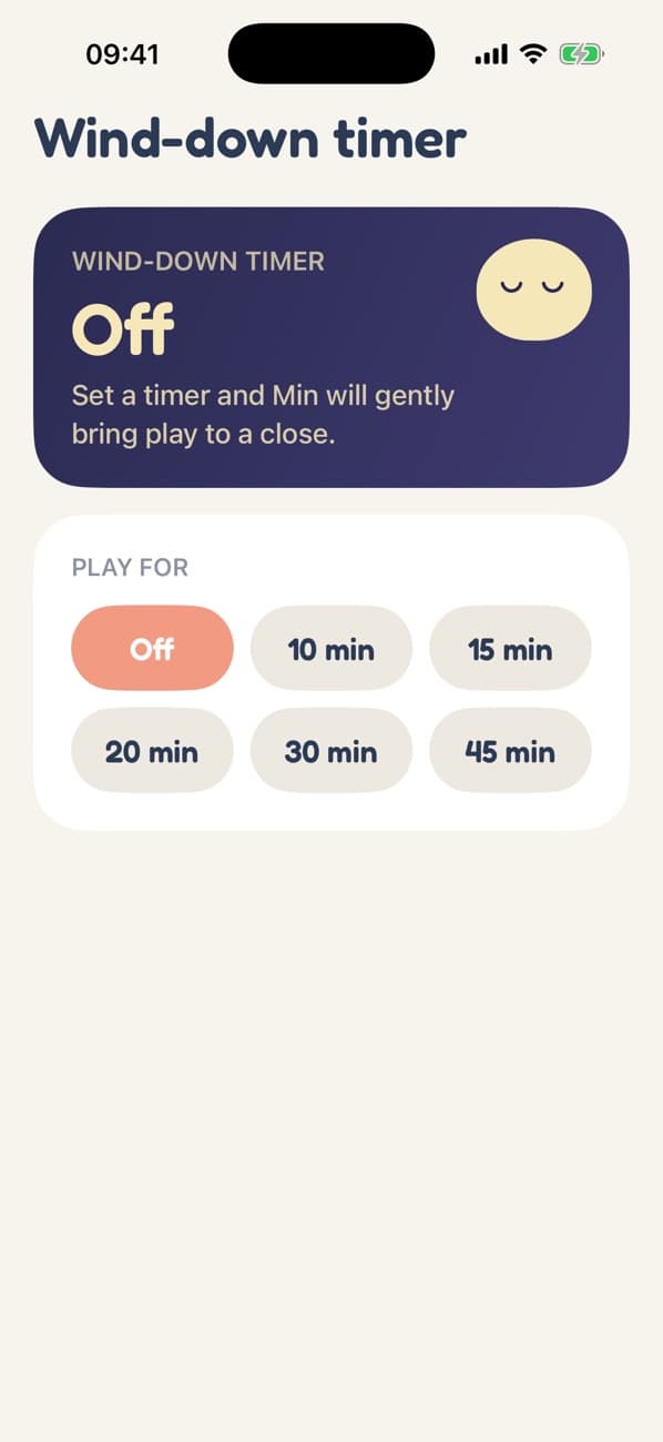 The wind-down timer: choose 10, 15, 20, 30 or 45 minutes
